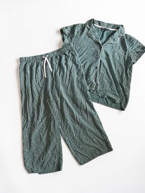 Tommy Hilfiger Green Patterned Short Sleeve Pajama Set Womens Size XL NWOT